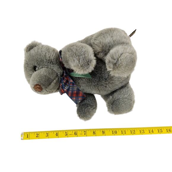 Gund Collectors Classic Gray Bear Plush Blue Thunder 1992 Plaid Ribbon Toy - Picture 9 of 9